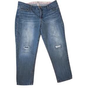 Vintage America Blues Women's Cropped Denim Jeans Distressed Patched Knees Sz 12